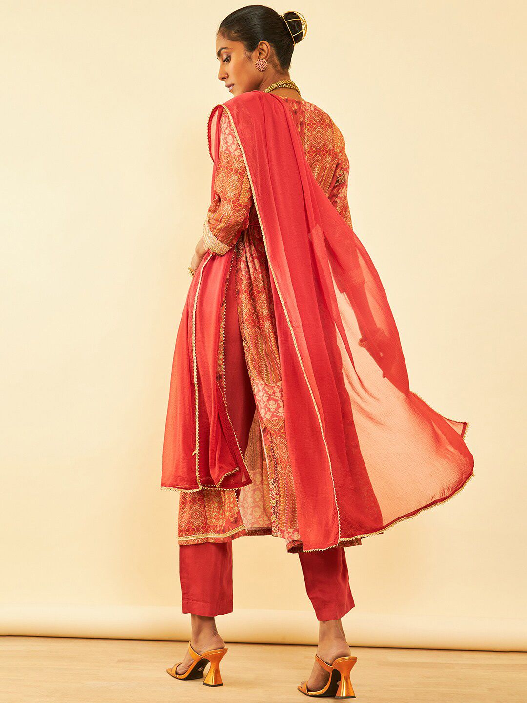 Dhiyona SO Women's Rust Printed Anarkali Kurta with Trousers & Dupatta