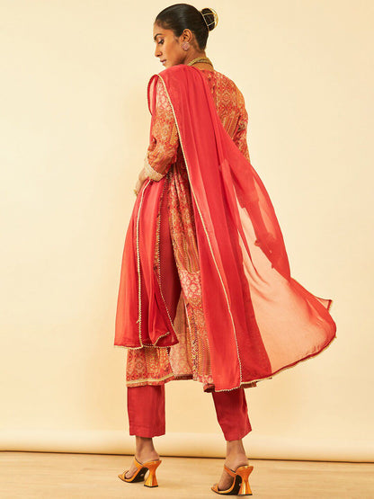 Dhiyona SO Women's Rust Printed Anarkali Kurta with Trousers & Dupatta