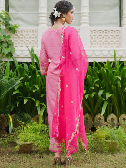 Dhiyona IE Ethnic Motifs Embroidered Thread Work Kurta with Trousers & Dupatta