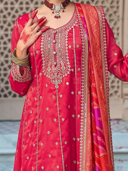 Women Ethnic Motifs Embroidered Panelled Sequinned Kurta with Trousers & With Dupatta