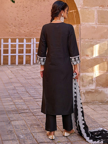 Women Ethnic Motifs Embroidered Regular Thread Work Pure Cotton Kurta with Trousers & With Dupatta