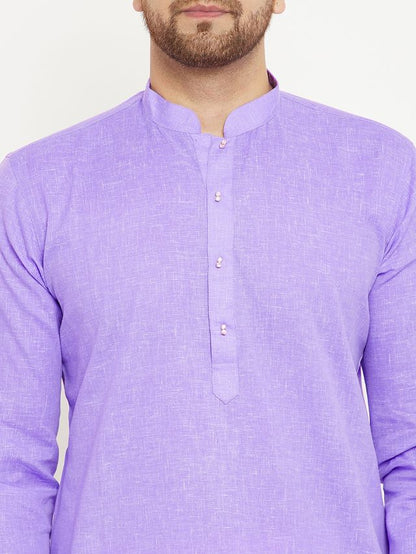 Men's Purple Cotton Blend Straight Kurta Pyjama Set