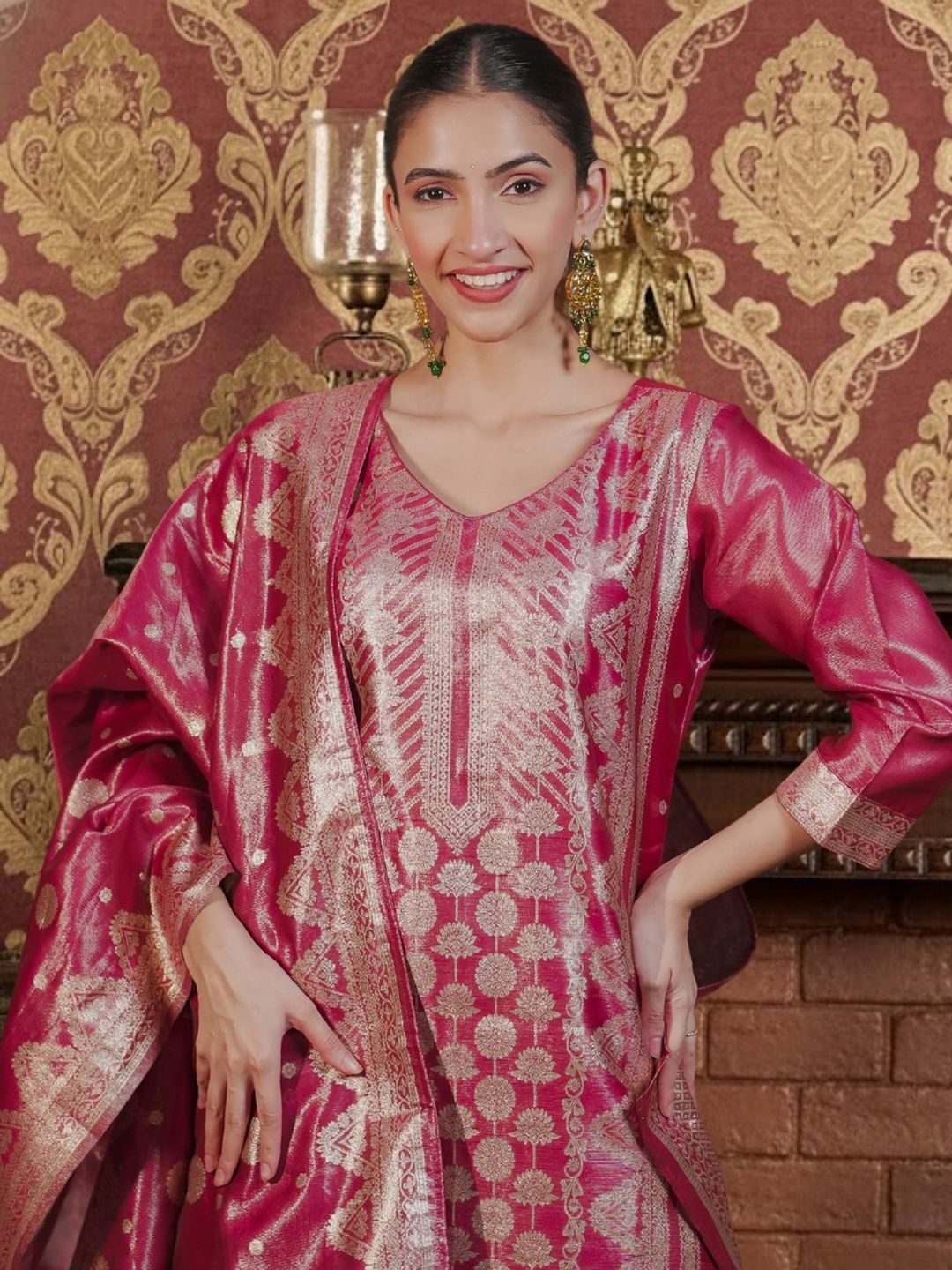 Women Ethnic Motifs Regular Kurta with Trousers & With Dupatta