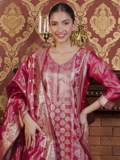 Women Ethnic Motifs Regular Kurta with Trousers & With Dupatta