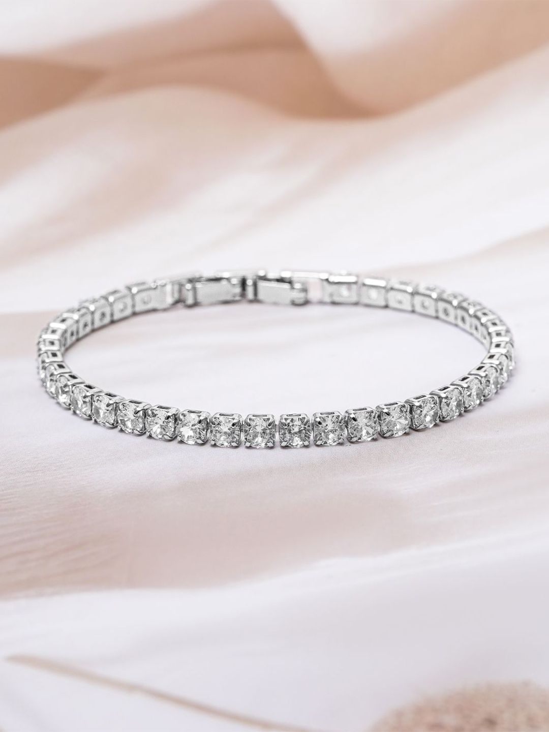 Dhiyona RJ Women's Rhodium Plated Cubic Zirconia Studded Tennis Bracelet