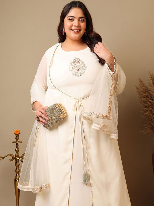 Dhiyona IN Ethnic Motifs Embroidered Panelled A-Line Zari Kurta With Sharara & Dupatta