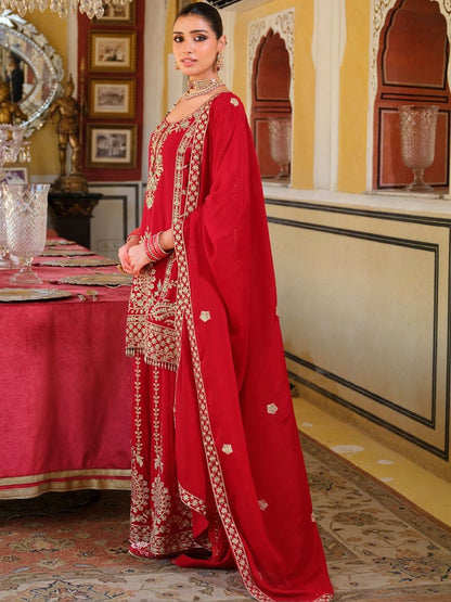 Dhiyona IE Women Ethnic Motifs Embroidered Kurta with Sharara & Dupatta