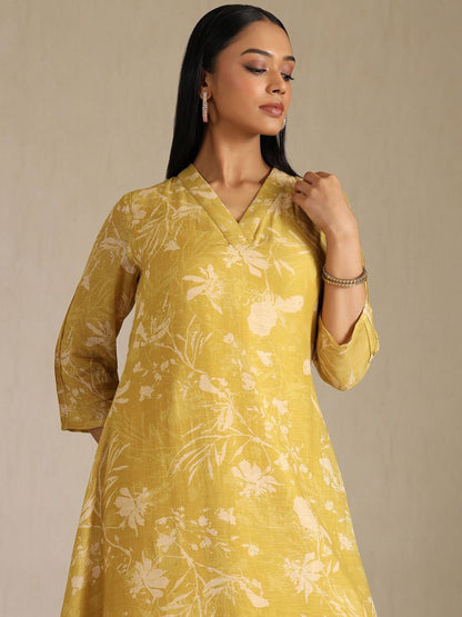 Dhiyona SO Women's Floral Printed Linen A-Line Kurta with Palazzo