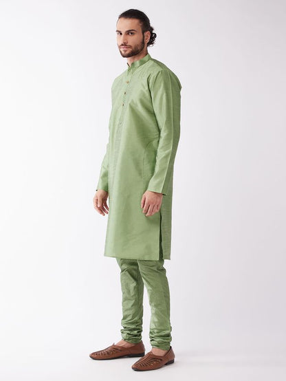Men's Mint Green Silk Blend Straight Kurta Pyjama Set