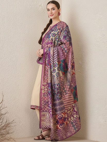Ethnic Motifs Embroidered Regular Thread Work Kurta With Trouser & Dupatta