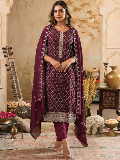 Women Ethnic Motifs Embroidered Regular Sequinned Kurta with Trousers & Dupatta
