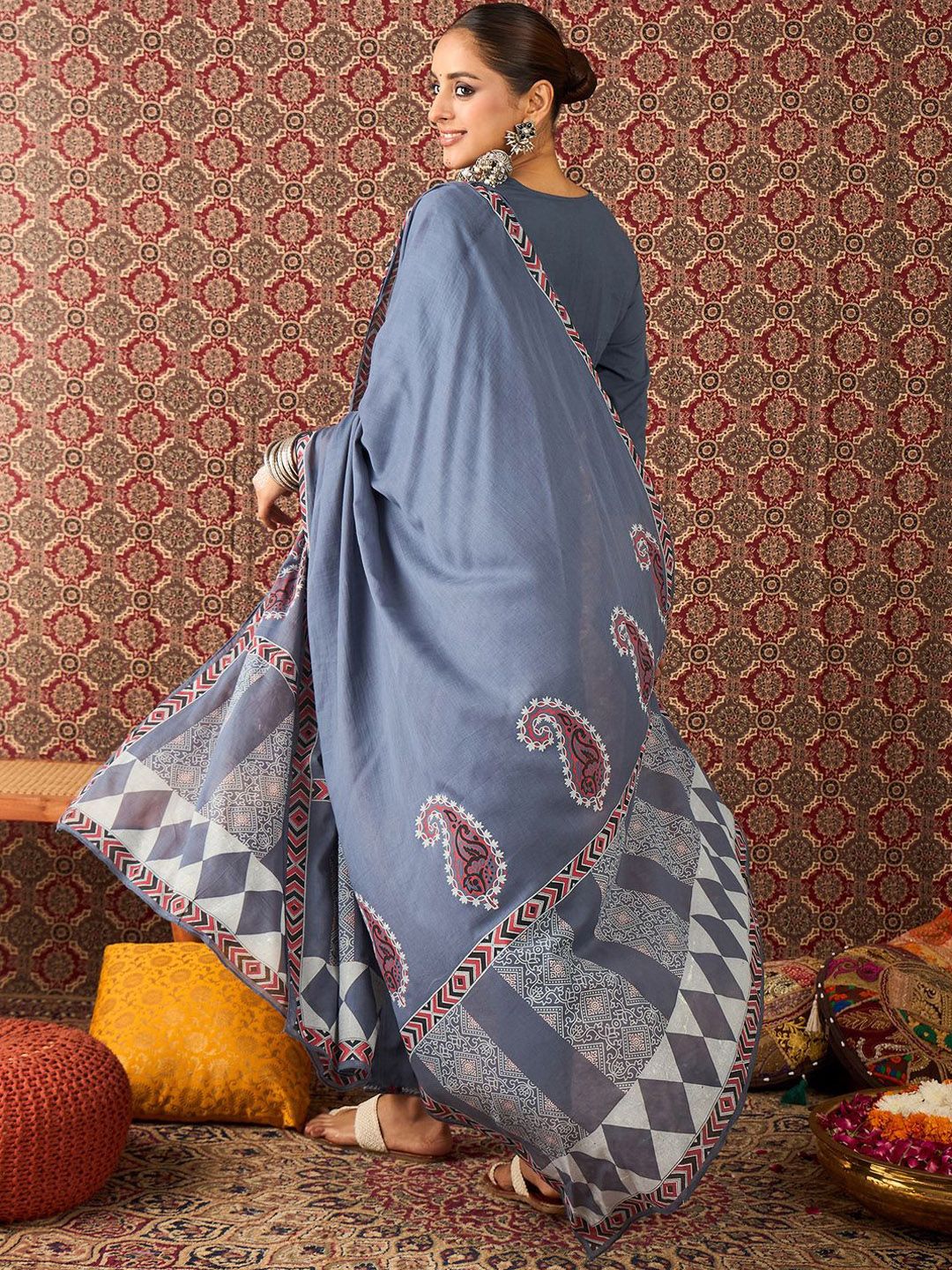 Women Pure Cotton Straight Kurta Trousers With Dupatta set