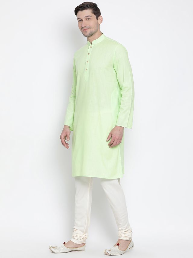 Men's Light Green Cotton Linen Straight Kurta Pyjama Set