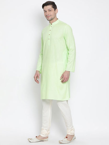 Men's Light Green Cotton Linen Straight Kurta Pyjama Set