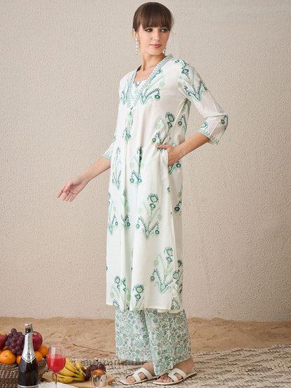 Dhiyona IE Women Floral Printed Regular Sequinned Pure Cotton Kurta with Palazzos