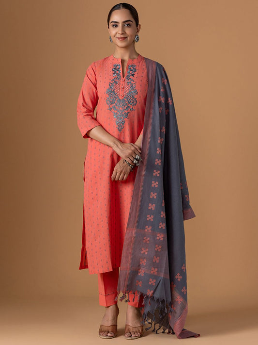 Dhiyona WP Women Jamdani Pure Cotton Suit Set