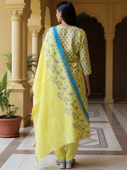 Women Ethnic Motifs Printed Regular Pure Cotton Kurta with Trousers & Dupatta