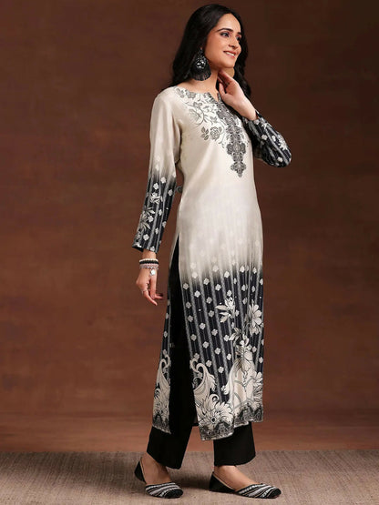 Women's LB Monochrome Printed Silk Blend Straight Suit With Dupatta