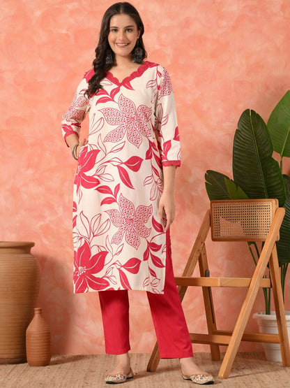 Dhiyona SN Women's Floral Printed Cotton Kurta with Trousers