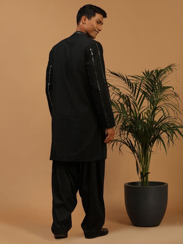Men's Black Viscose Straight Kurta and Patiala Set
