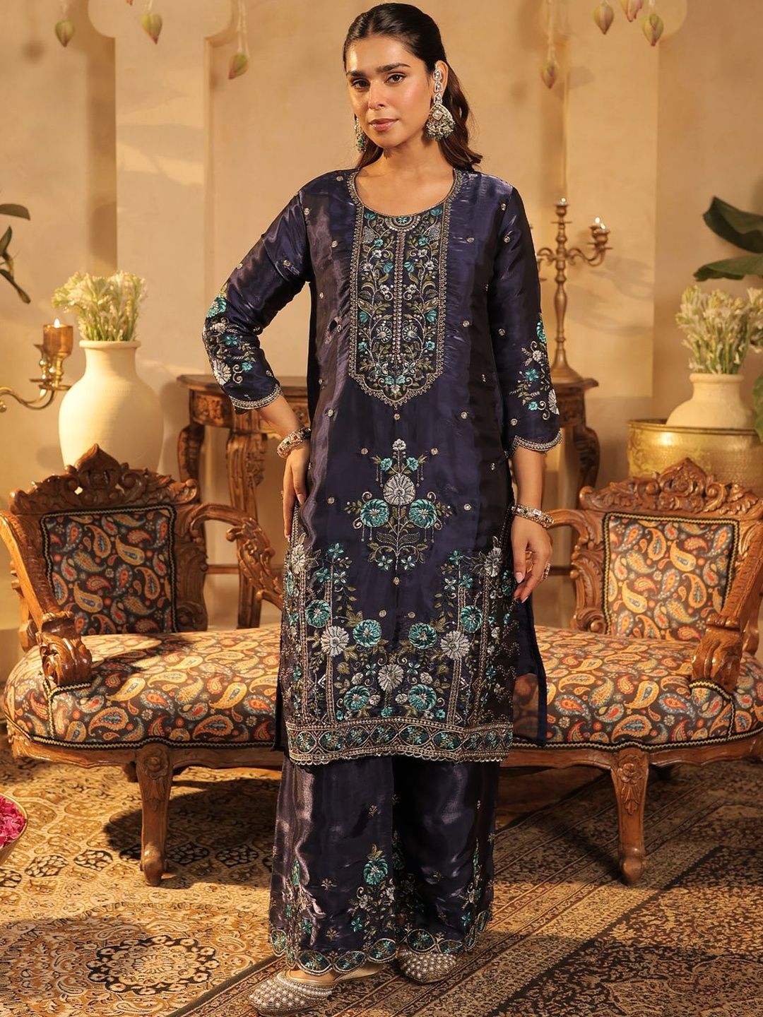 Women Ethnic Motifs Embroidered Kurta with Palazzos & Dupatta