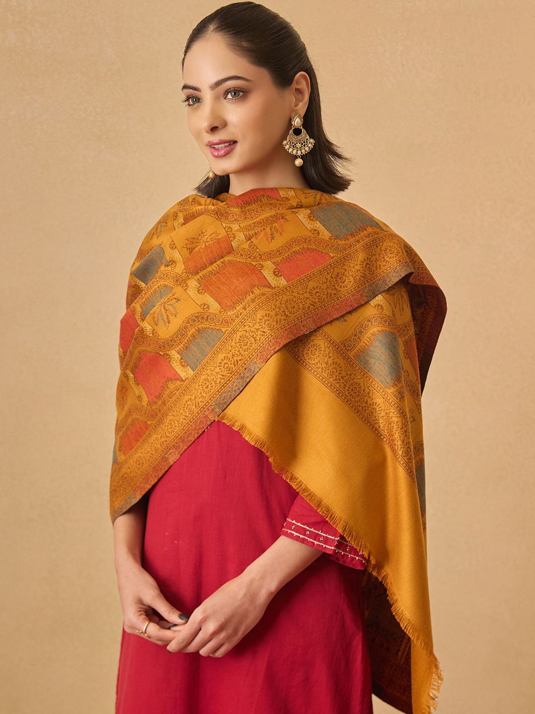 Dhiyona PA Shameem Ethnic Motifs Woven Design Kani Woolen Shawl