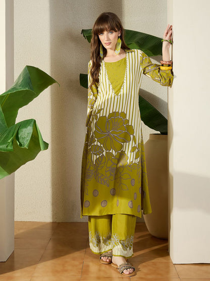Women Viscose Rayon Printed A-Line Kurta Set