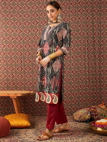 Women Ethnic Motif Printed Pure Cotton Straight Kurta Trousers Set