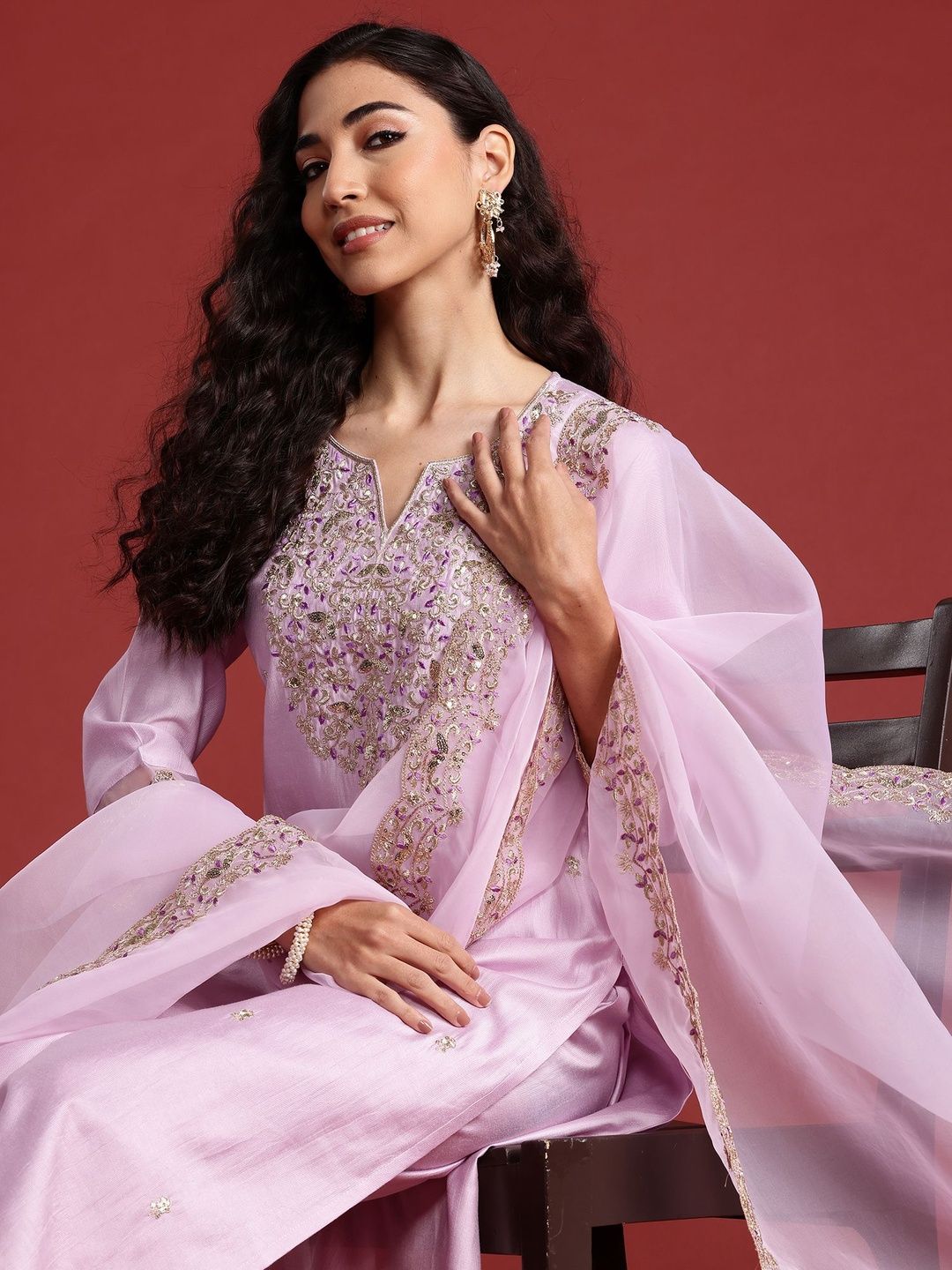 Women Ethnic Motifs Embroidered Regular Liva Kurta with Trousers & Dupatta