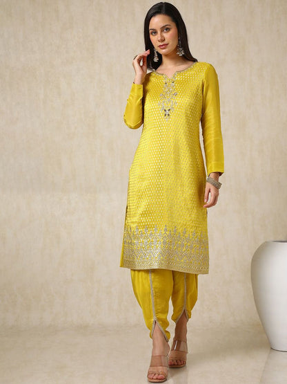 Dhiyona SO Women's Ethnic Motifs Woven Design Straight Kurta with Dhoti Pants & Dupatta