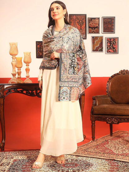 Dhiyona PA Guldasta Fine Wool Kalamkari Paisley Embroidered Shawl
