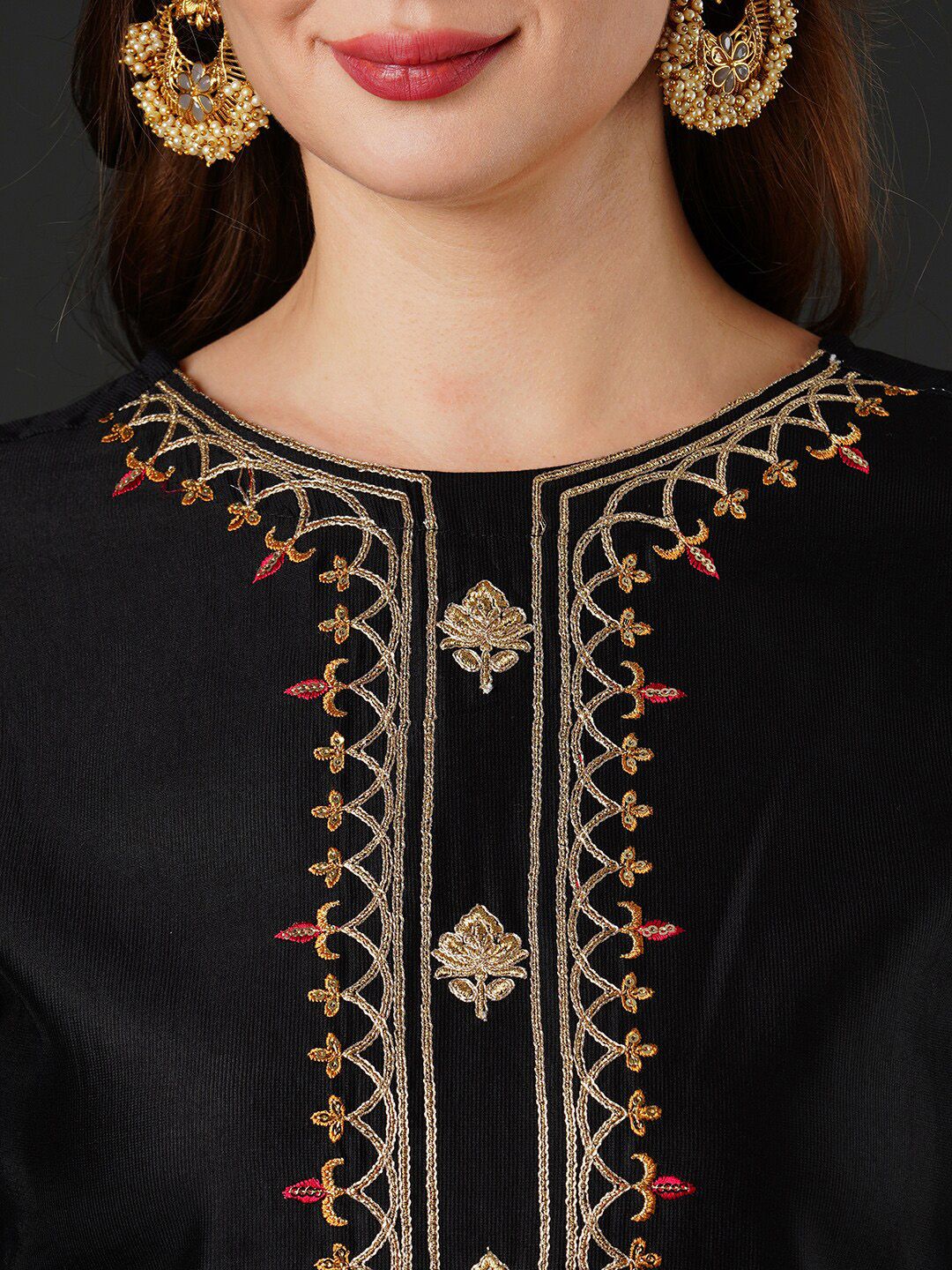 Dhiyona IE Ethnic Motifs Yoke Design Zari Kurta & Trousers With Dupatta