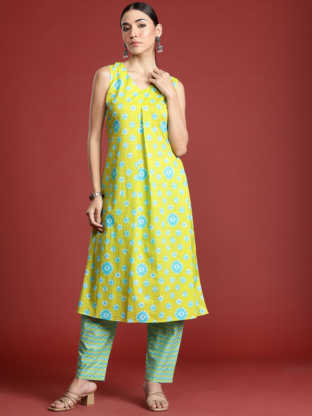 Dhiyona IE Bandhani Printed Pure Cotton Kurta with Trousers
