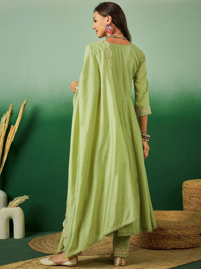 Dhiyona SN Women's Sequence Embroidered Pure Cotton Anarkali Kurta With Trousers & Dupatta