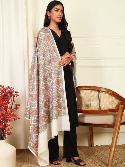 Dhiyona PA Ethnic Motifs Embroidered Woollen Silk Shawl