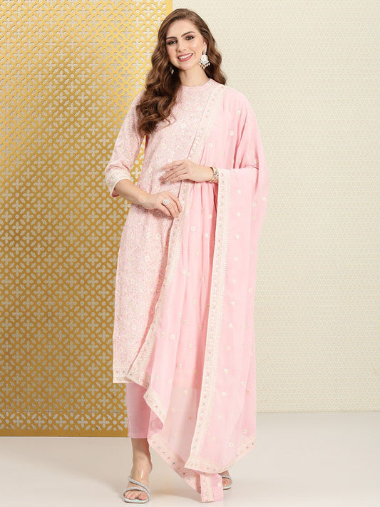 Dhiyona PD Women Women Jashn Floral Embroidered Thread Work Kurta & Trousers With Dupatta