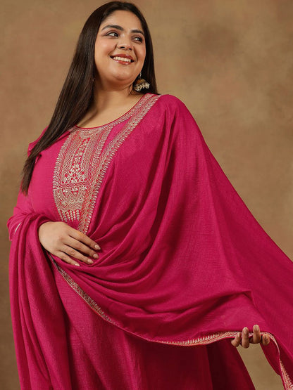 Dhiyona IN Size Ethnic Motifs Embroidered Thread Work Kurta Trousers & With Dupatta