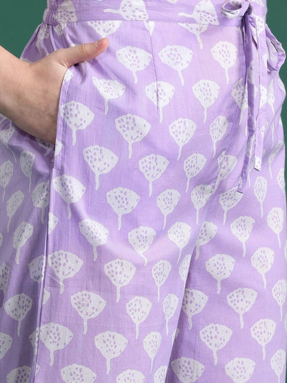 Dhiyona IE Floral Printed Sequinned Pure Cotton Kurta With Trousers & Dupatta