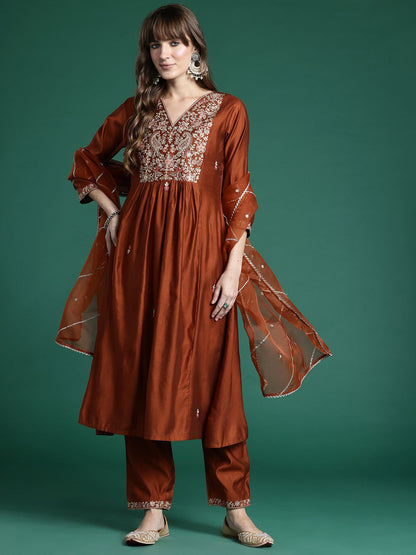 Ethnic Motifs Embroidered Kurta with Trousers & Dupatta