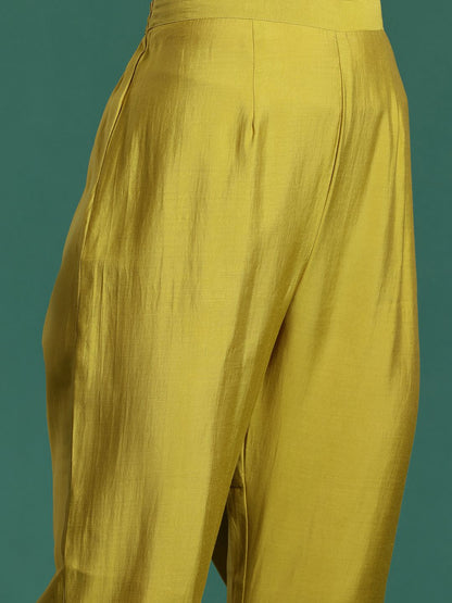 Women Ethnic Motifs Embroidered Pleated Mirror Work Kurta with Trousers