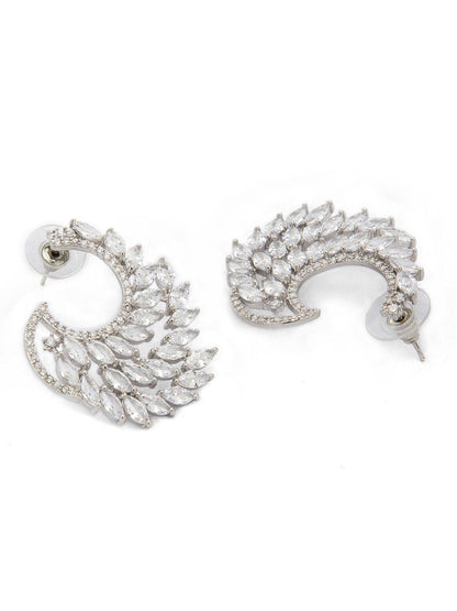 Dhiyona RJ Women's Silver-Toned & White Handcrafted Feather Shaped Drop Earrings