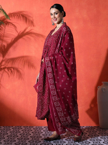 Dhiyona SN Women's Floral Embroidered A-Line Pure Cotton Kurta & Trousers Kurta Set