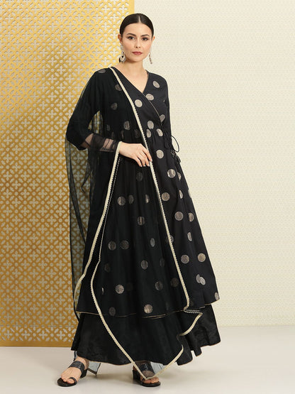 Dhiyona PD Women Women Jashn Angrakha Sequined Pure Cotton Kurta & Skirt With Dupatta
