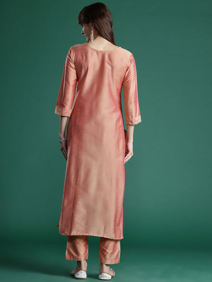 Dhiyona IE Floral Embroidered Thread Work Kurta with Trousers