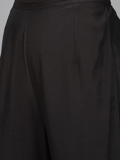 Women Black Regular Thread Work Liva Kurta with Trousers & Dupatta