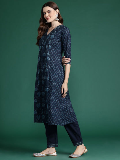 Dhiyona IE Floral Printed Panelled Pure Cotton Kurta with Trousers & With Dupatta