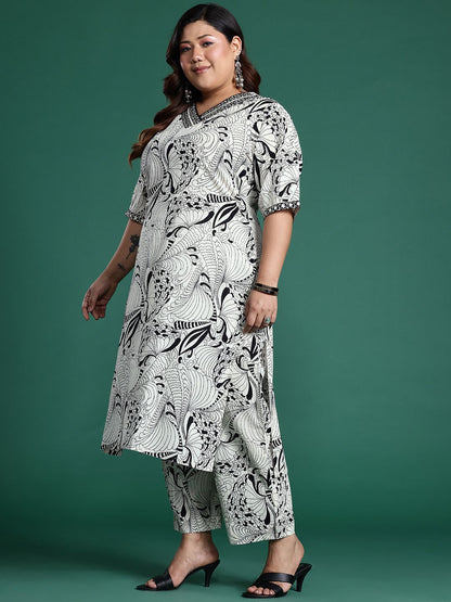 Dhiyona IE Plus Size Printed Pure Cotton Kurta with Trousers & With Dupatta