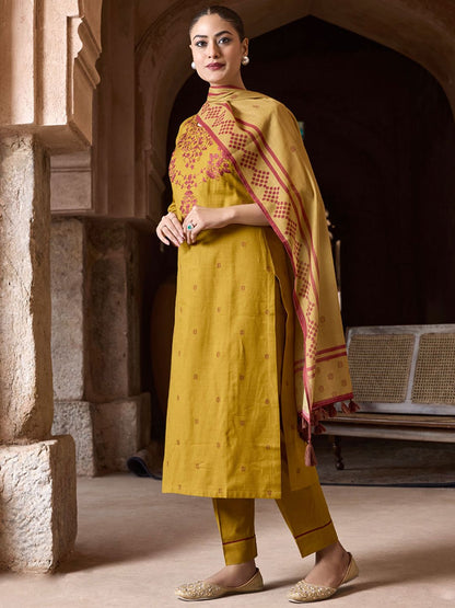 Dhiyona WP Women Ethnic Motifs Embroidered Jamdani Pure Cotton Kurta Set