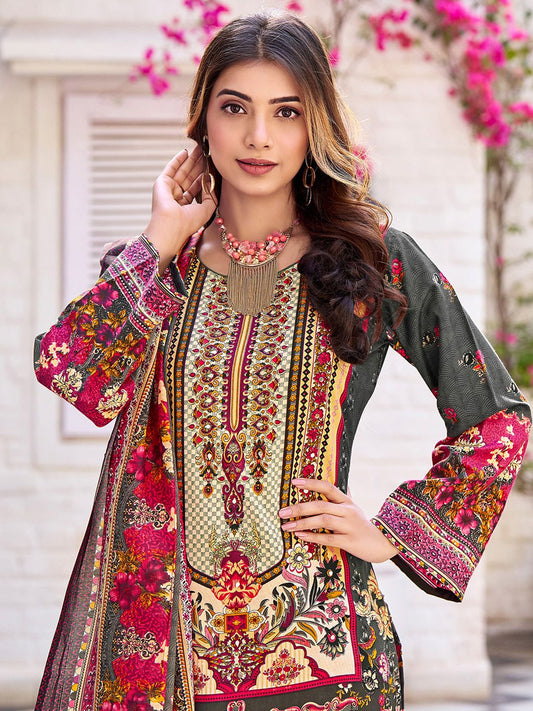 Dhiyona VA Women's Printed Regular Beads and Stones Kurta with Trousers & With Dupatta
