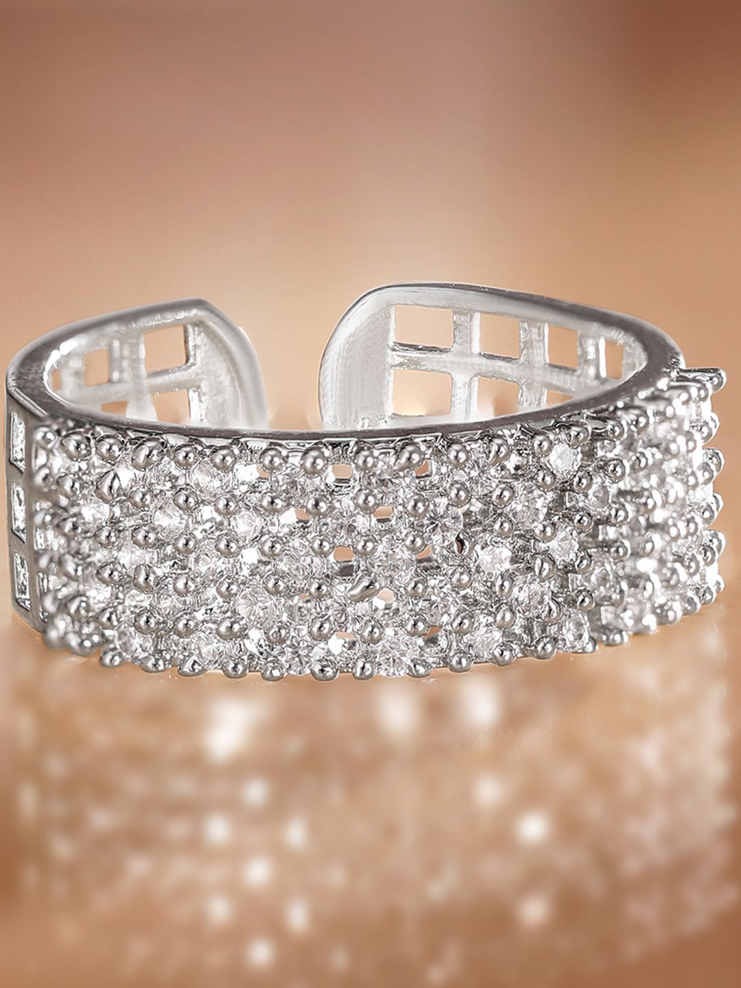 Dhiyona RJ Women's Rhodium Plated Adjustable Ring